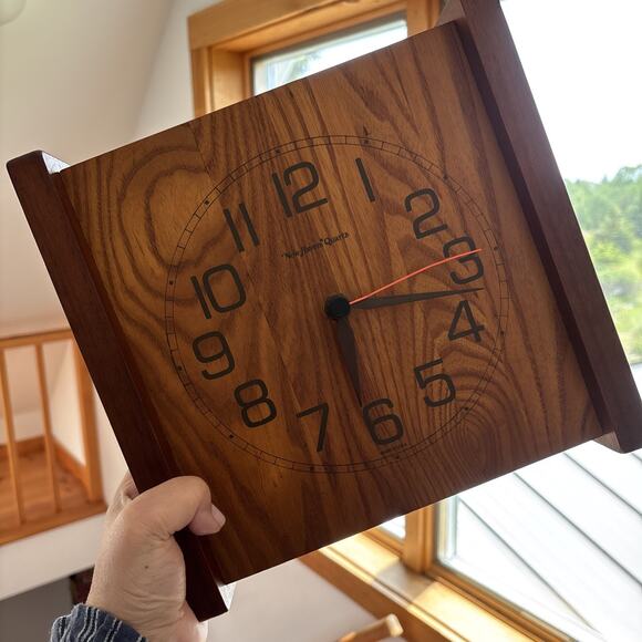 MCM New Haven Clock Wood 10" Square Shelf Sitter or Wall Hanging Vintage